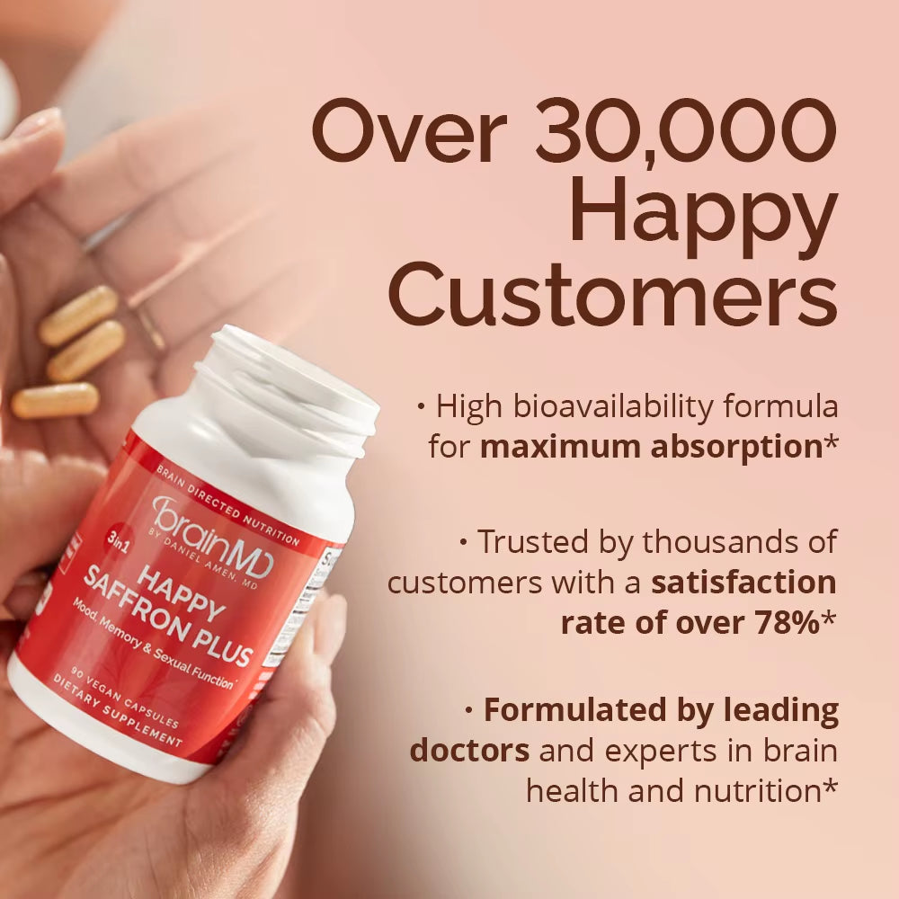 Happy Saffron plus Supplements - Saffron Flower Extract Supplement for Eye Health Support - Mood Enhancer for Men & Women