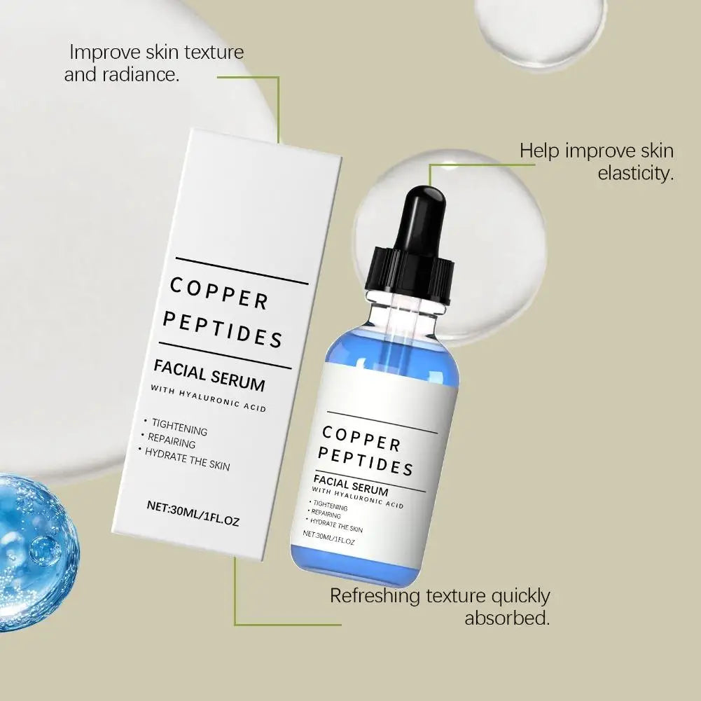 30Ml Copper Peptides Hyaluronic Acid Serum Moisturizing Hydrating Essence Tightening Repairing, Radiant Lustrous Facial Skincare