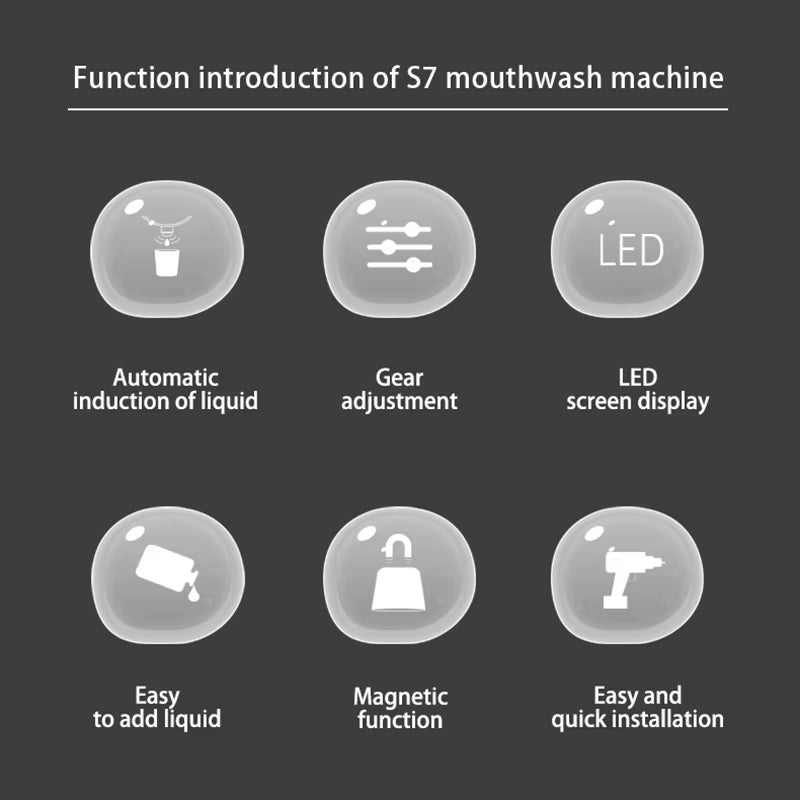 Inductive Mouthwash Dispenser Wireless Smart Magnetic Base LED Screen Display Wall Mounted Automatic Mouth Get 2 Cups