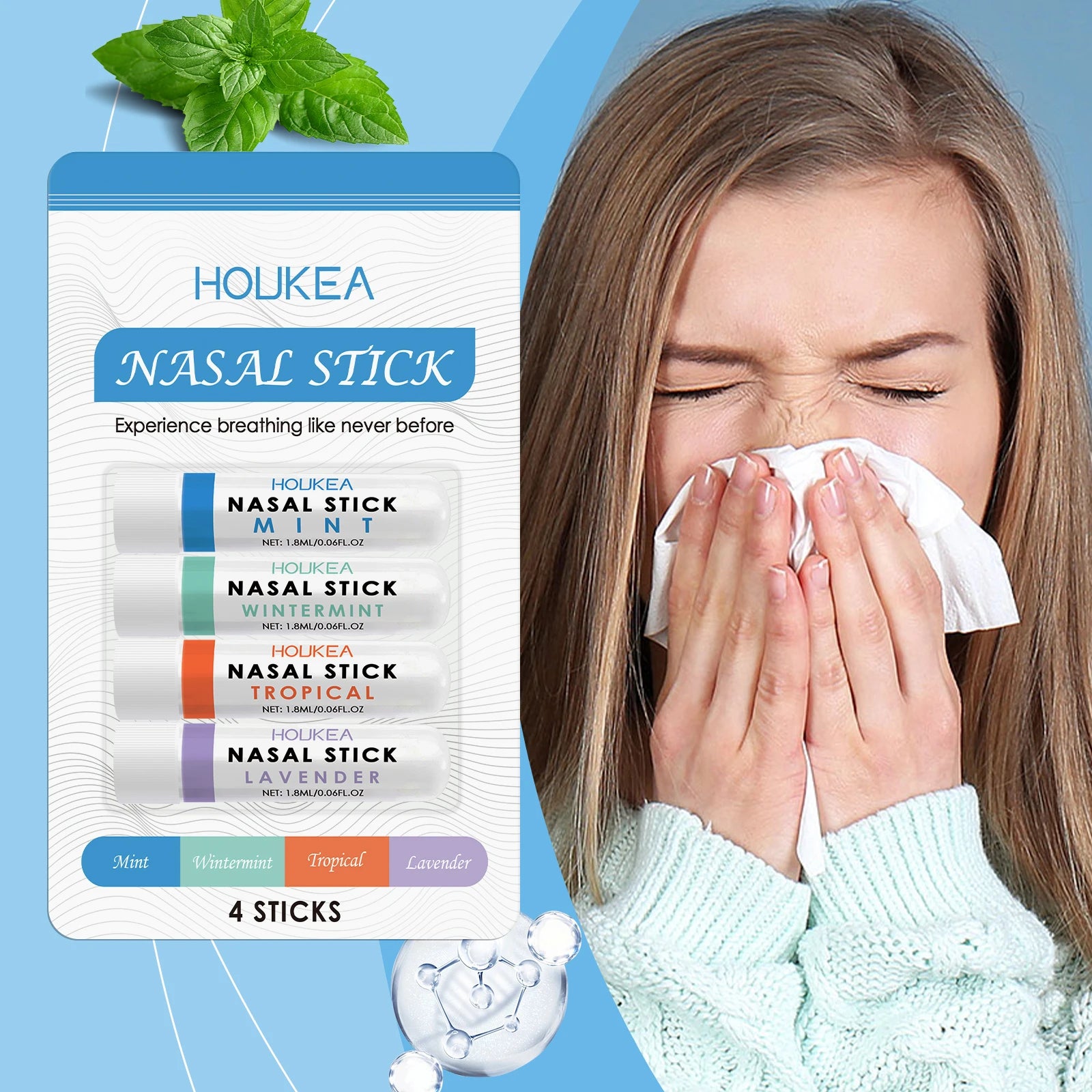 Nasal Stick 4 Pack Boom Long Lasting Effect Refreshing Stick Plant Essential Oil Ingredients Nasal Inhalation Cooling Oil Easy