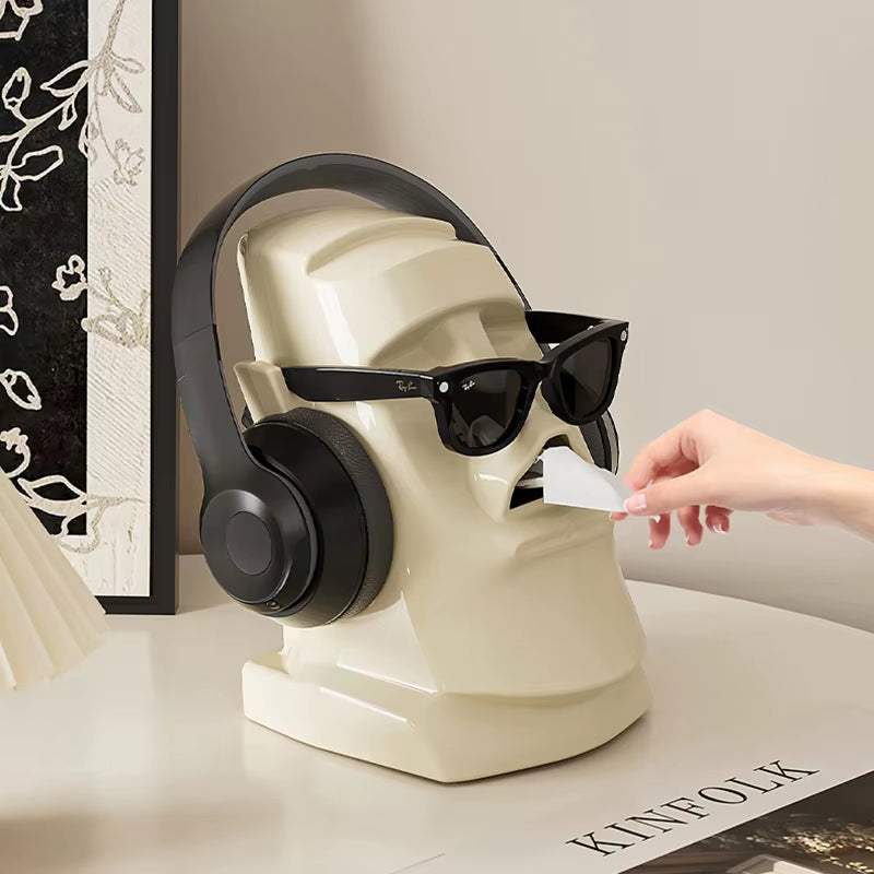 Household Tissue Box Creative Stone Figure Paper Towel Box Glasses Earphone Storage Rack Living Room Bedroom Table Decorative