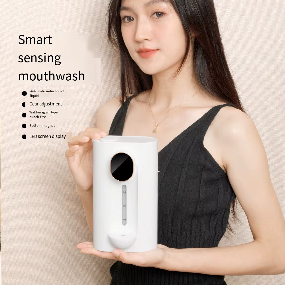 Inductive Mouthwash Dispenser Wireless Smart Magnetic Base LED Screen Display Wall Mounted Automatic Mouth Get 2 Cups