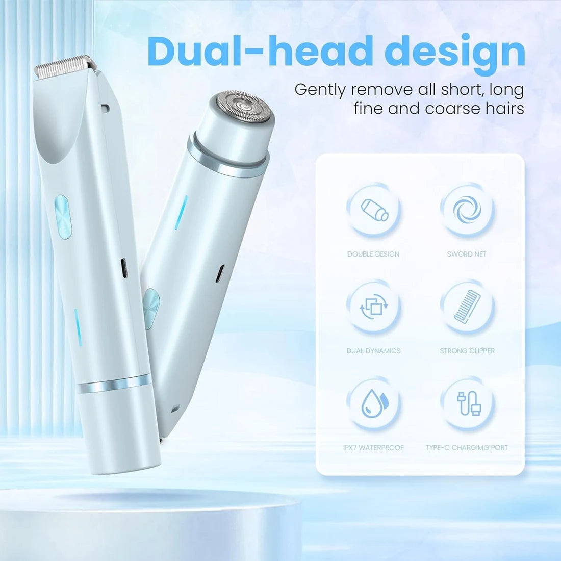 【SELL FAST 】Dual Head Electric Razor Bikini Trimmer 2 in 1 IPX7 Waterproof, Dry& Wet Use Painless,For Women for Private Area