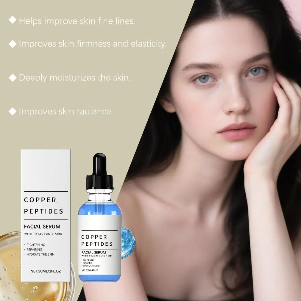 30Ml Copper Peptides Hyaluronic Acid Serum Moisturizing Hydrating Essence Tightening Repairing, Radiant Lustrous Facial Skincare