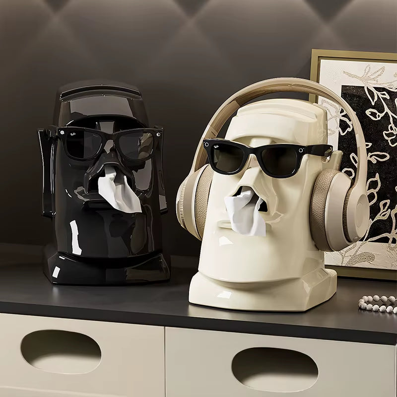 Household Tissue Box Creative Stone Figure Paper Towel Box Glasses Earphone Storage Rack Living Room Bedroom Table Decorative