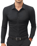 European American Style Mens Solid Color Work Shirt Slim Fit Non Iron Long Sleeve Ice Silk Business Casual Commute Tops